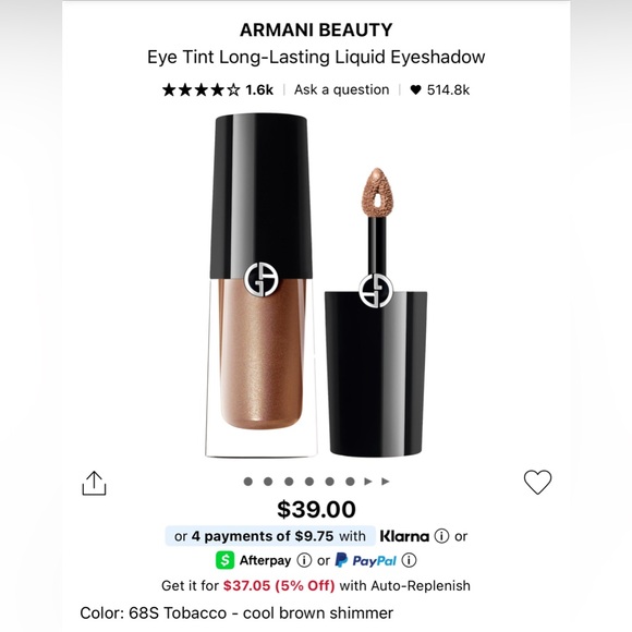 Armani Eye Tint Long Lasting Liquid Eyeshadow 68S Tobacco Cool Brown Shimmer - Picture 1 of 3